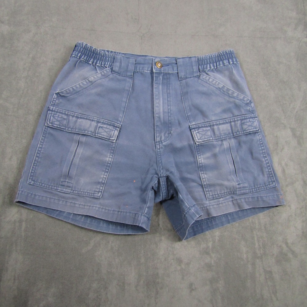 Cabela's Cargo Shorts Mens 32 Blue Cotton Canvas Elastic Waist Outdoor 901057